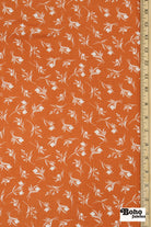 Orange with White Botanical Silhouettes Rayon Challis Woven Fabric - Boho Fabrics - Challis, Woven