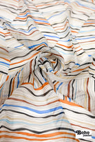 Organic Colorful Lines Geometric Shapes Silk Chiffon Fabric, Pre-Cuts - Boho Fabrics - Woven Fabric