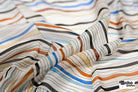 Organic Colorful Lines Geometric Shapes Silk Chiffon Fabric, Pre-Cuts - Boho Fabrics - Woven Fabric