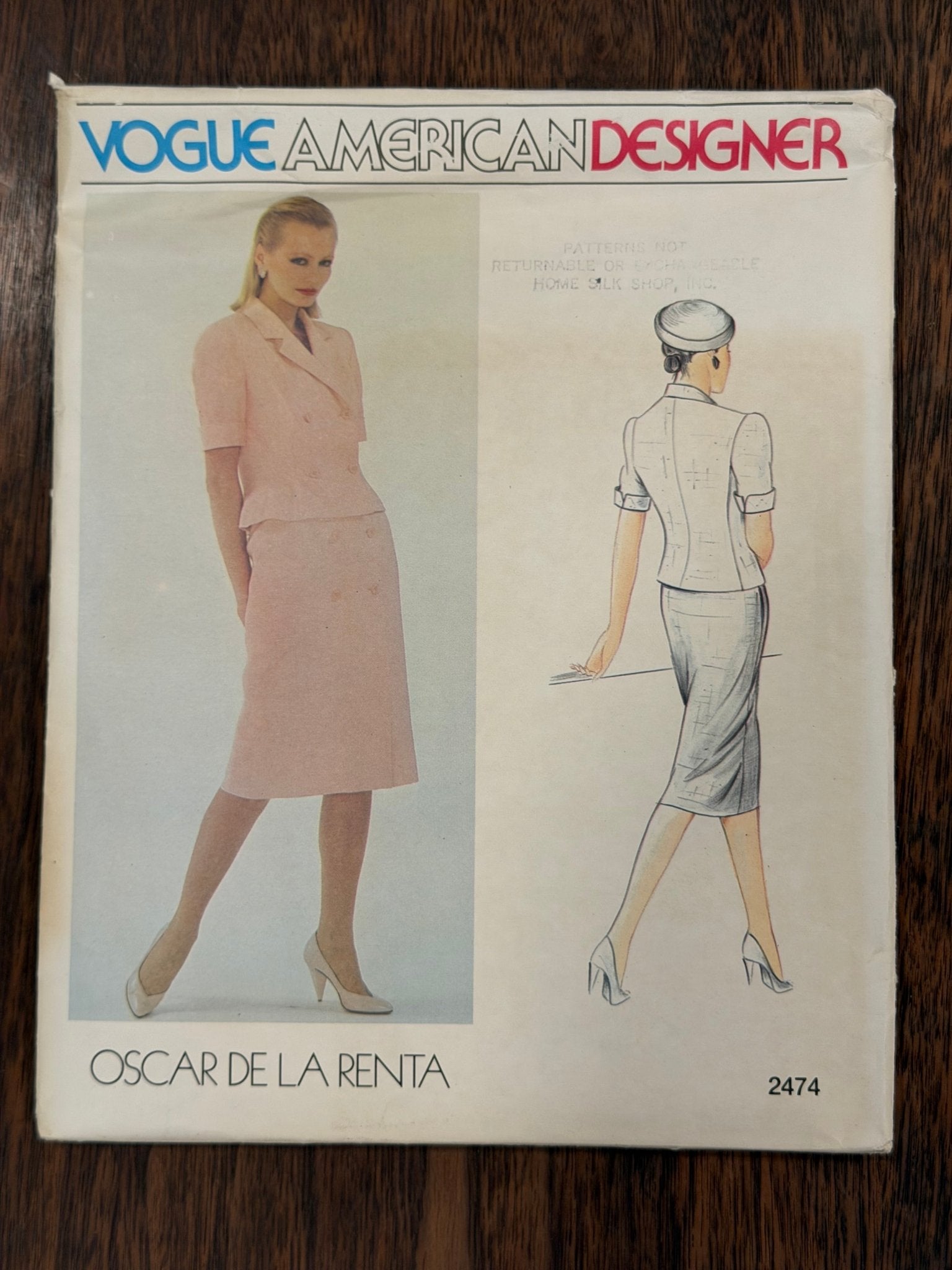 Oscar de la Renta | Vogue American Designer Sewing Pattern #2474 — Double-Breasted Top & Wrap Skirt, Size 10, Vintage 1980s, with Original Vogue Sew-In Label - Boho Fabrics - Sewing Patterns