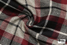 Oxblood Windowpane Plaid Wool Woven Fabric - Boho Fabrics - Wool Coating, Woven
