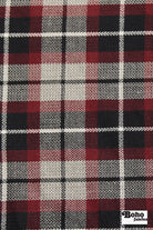 Oxblood Windowpane Plaid Wool Woven Fabric - Boho Fabrics - Wool Coating, Woven