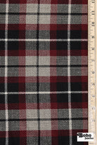 Oxblood Windowpane Plaid Wool Woven Fabric - Boho Fabrics - Wool Coating, Woven
