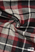 Oxblood Windowpane Plaid Wool Woven Fabric - Boho Fabrics - Wool Coating, Woven