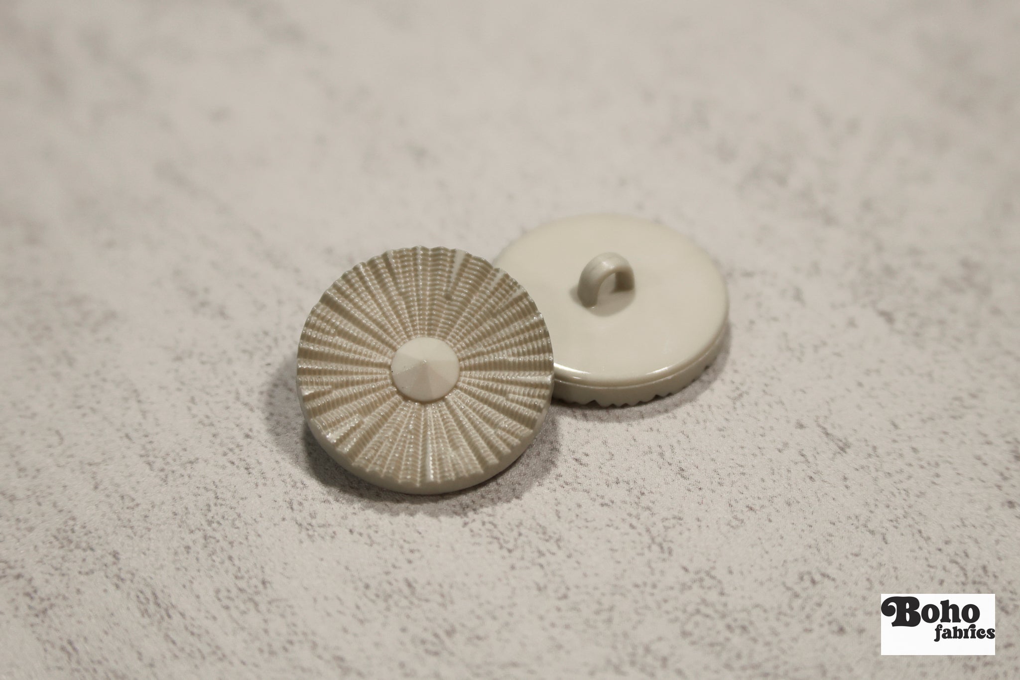 Pale Gray Round Ridged Sunburst Shank Buttons. 26L (16mm/ 3/4"), 28L, (18mm/ 11/16"), 34L (21mm / 13/16"), 36L (23mm, 7/8"), 42L (26mm/ 1") (Copy) - Boho Fabrics - Buttons & Snaps