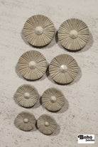 Pale Gray Round Ridged Sunburst Shank Buttons. 26L (16mm/ 3/4"), 28L, (18mm/ 11/16"), 34L (21mm / 13/16"), 36L (23mm, 7/8"), 42L (26mm/ 1") (Copy) - Boho Fabrics - Buttons & Snaps