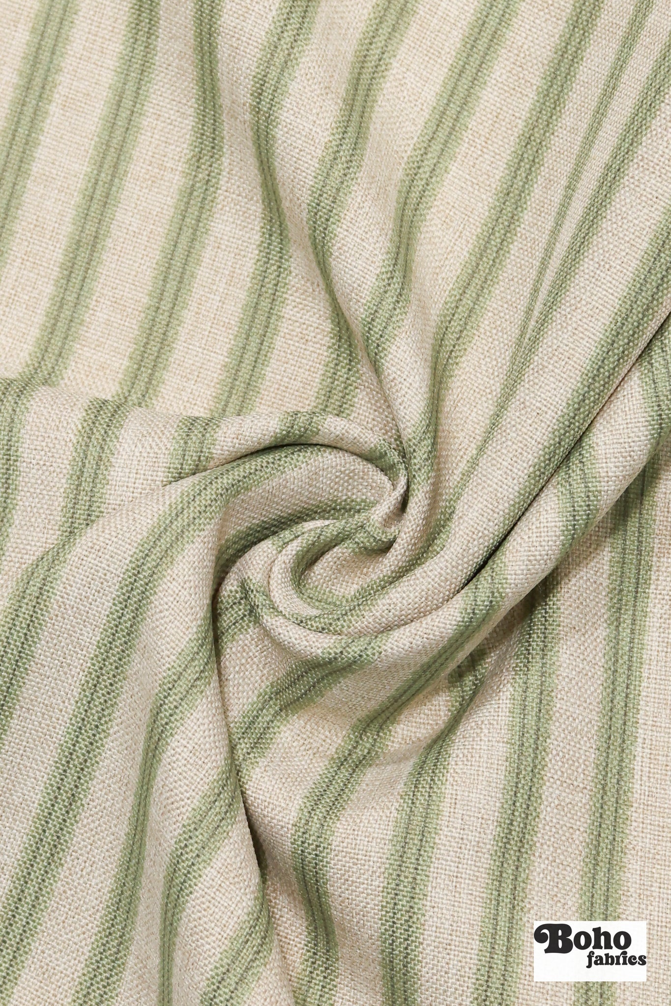 Pale Green & Beige, 3/8" Striped Linen-Look Woven Fabric - Boho Fabrics - Home Dec. & Upholstery Fabric