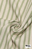 Pale Green & Beige, 3/8" Striped Linen-Look Woven Fabric - Boho Fabrics - Home Dec. & Upholstery Fabric
