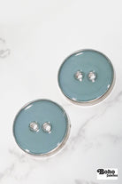 Pale Teal Silver Rimmed Two - hole Buttons. Available in 15mm (24L), 23mm (36L), and 28mm (44L) - Boho Fabrics - Buttons & Snaps