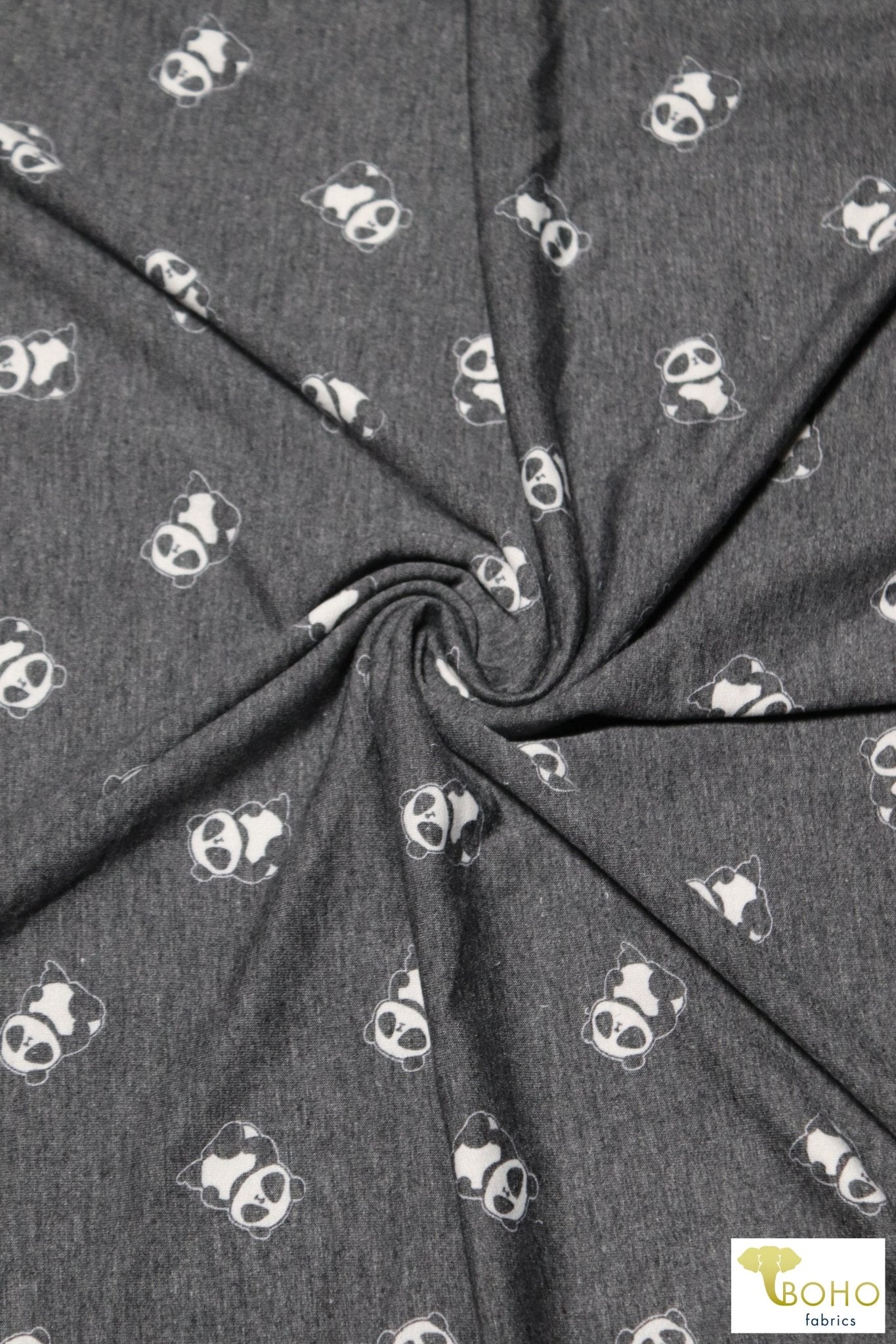Pandas on Black, French Terry Knit Print. FTP-321-BLK - Boho Fabrics