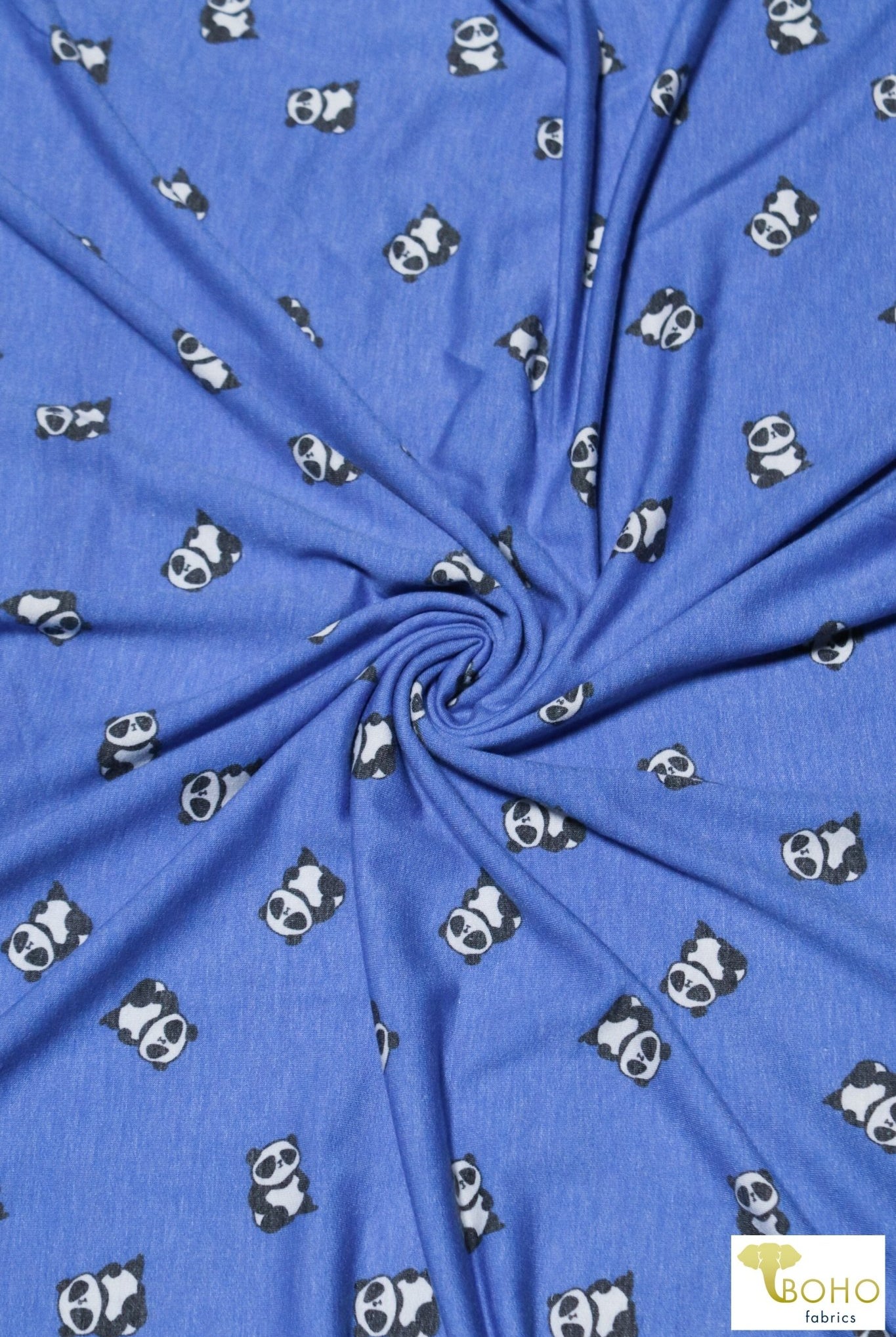 Pandas on Blue, French Terry Knit Print. FTP-321-BLU - Boho Fabrics