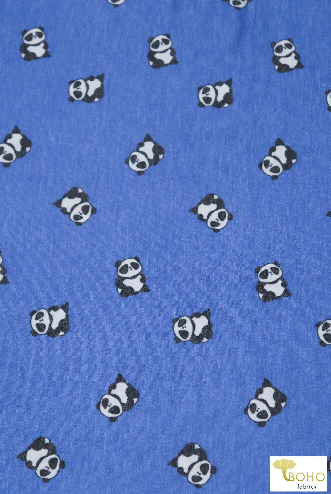 Pandas on Blue, French Terry Knit Print. FTP-321-BLU - Boho Fabrics
