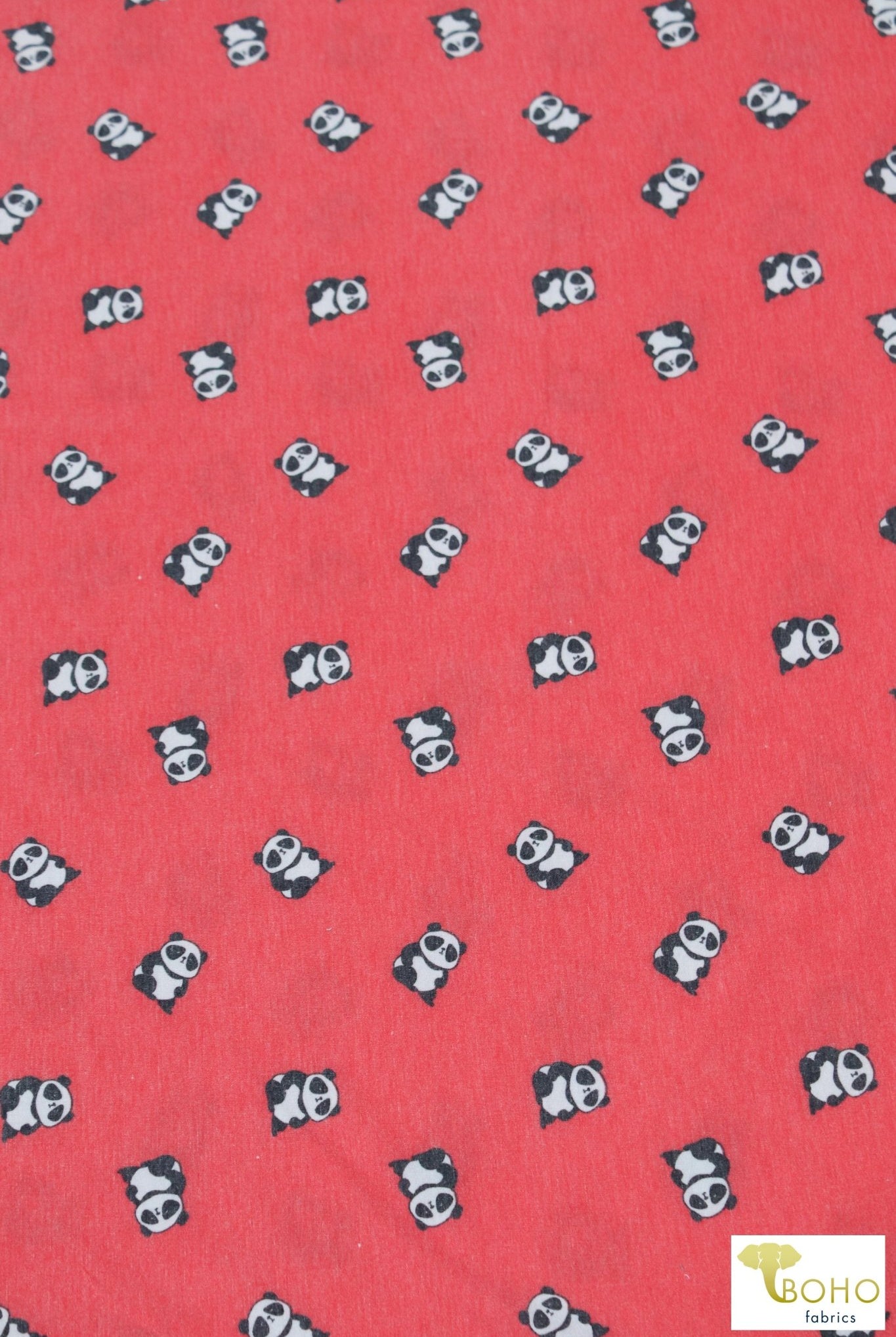 Pandas on Coral Red, French Terry Knit Print. FTP-321-RED - Boho Fabrics