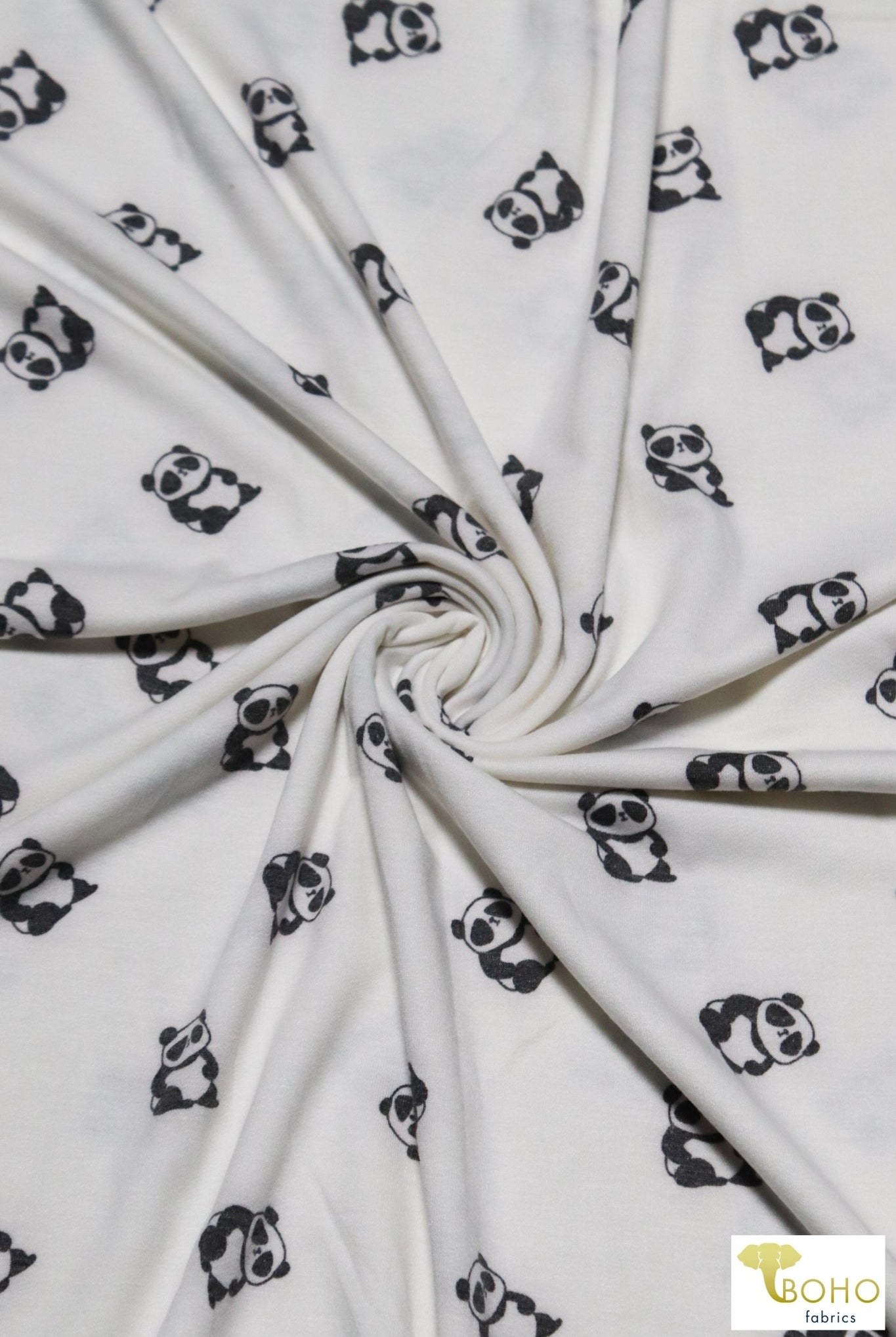Pandas on White, French Terry Knit Print. FTP-321-WHT - Boho Fabrics