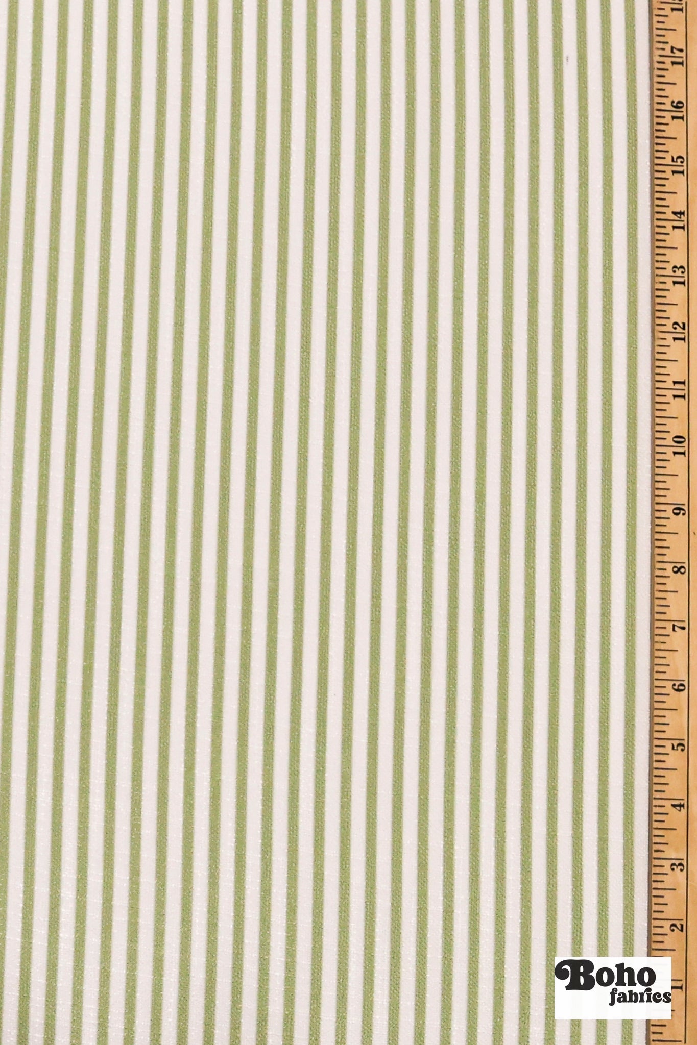 Pea Green & White, Narrow Striped Linen-Look Woven Fabric - Boho Fabrics - Home Dec. & Upholstery Fabric