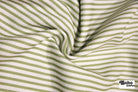 Pea Green & White, Narrow Striped Linen-Look Woven Fabric - Boho Fabrics - Home Dec. & Upholstery Fabric