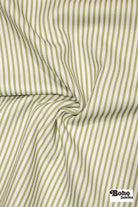 Pea Green & White, Narrow Striped Linen-Look Woven Fabric - Boho Fabrics - Home Dec. & Upholstery Fabric