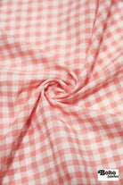 Peach and White Gingham Cotton Shirting Woven Fabric - Boho Fabrics - Woven, Fabric