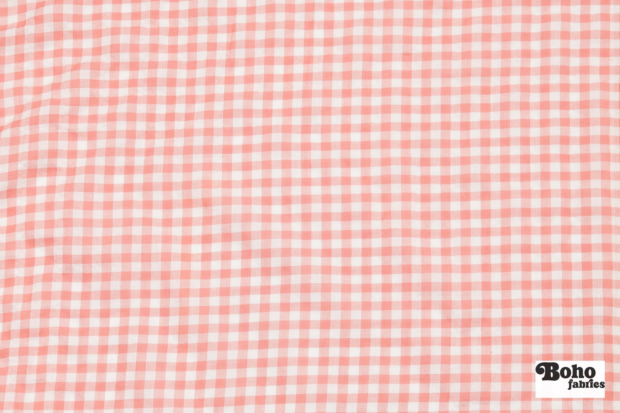 Peach and White Gingham Cotton Shirting Woven Fabric - Boho Fabrics - Woven, Fabric