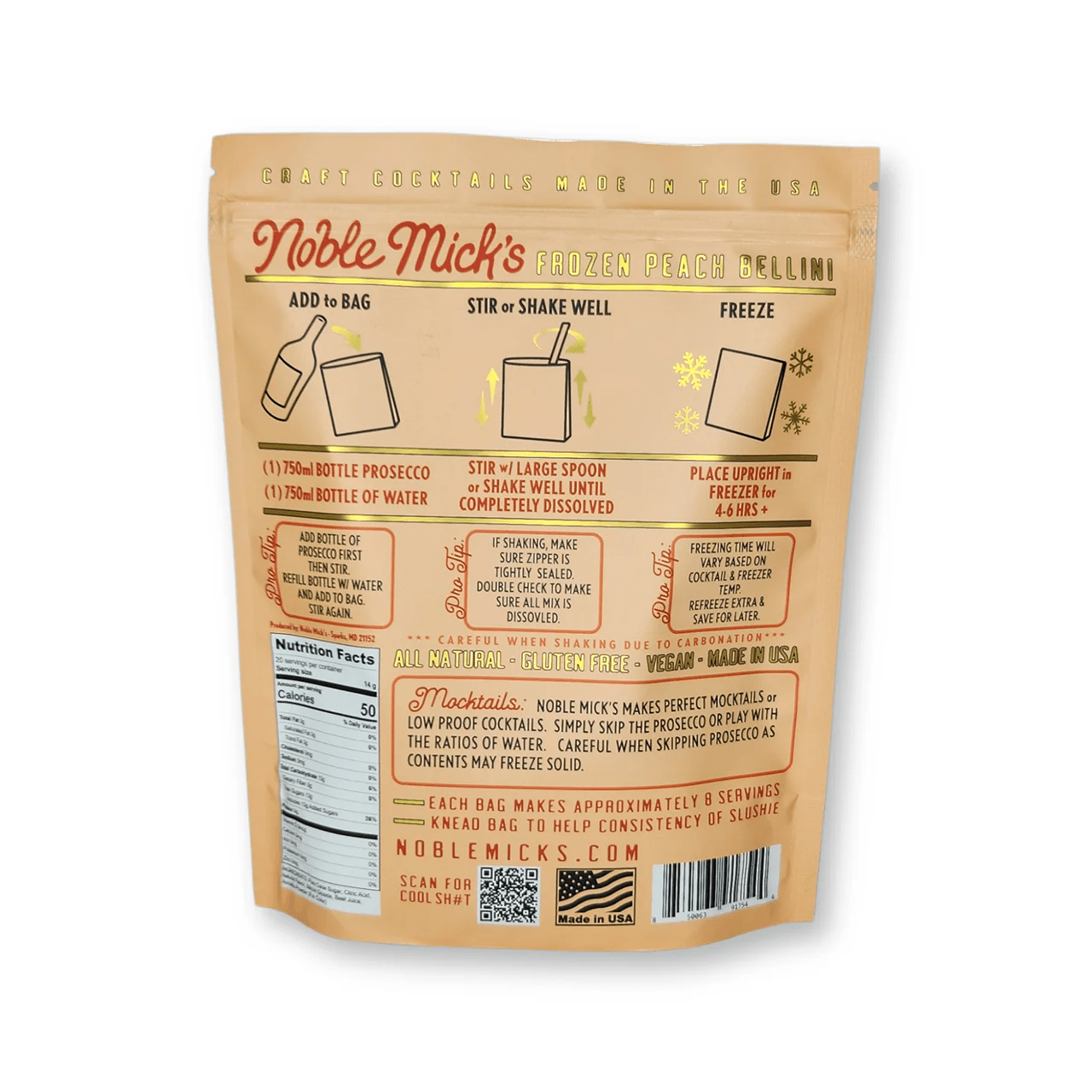 Peach Bellini, Noble Mick's Frozen Cocktail Drink Mix - Boho Fabrics - Holiday Gifts