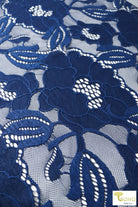 Peony Petals in Blue. Stretch Lace Fabric. SL-127-BLU - Boho Fabrics