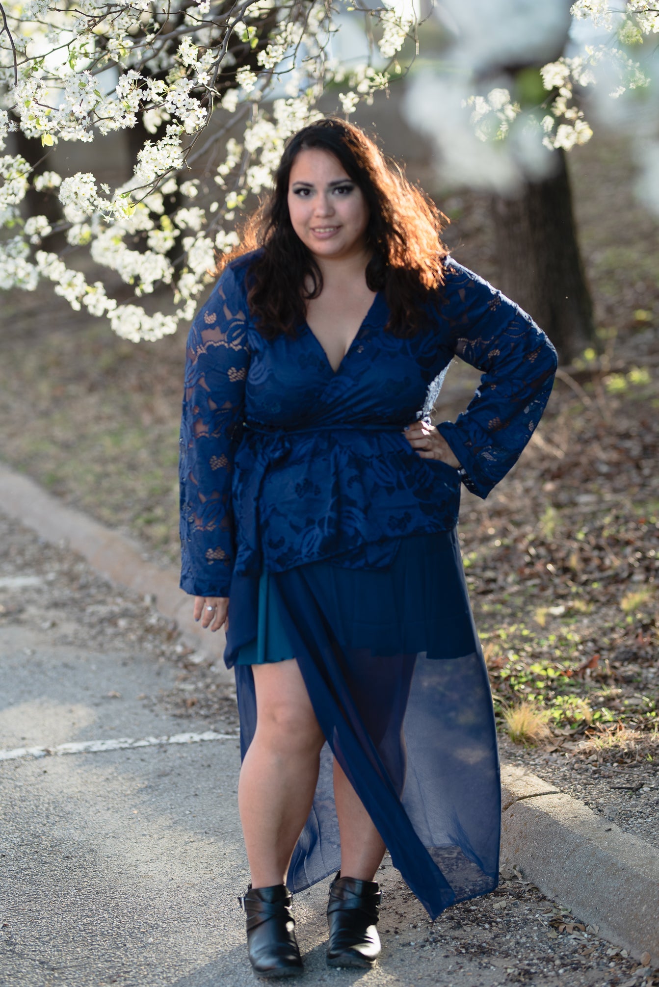 Peony Petals in Blue. Stretch Lace Fabric. SL-127-BLU - Boho Fabrics