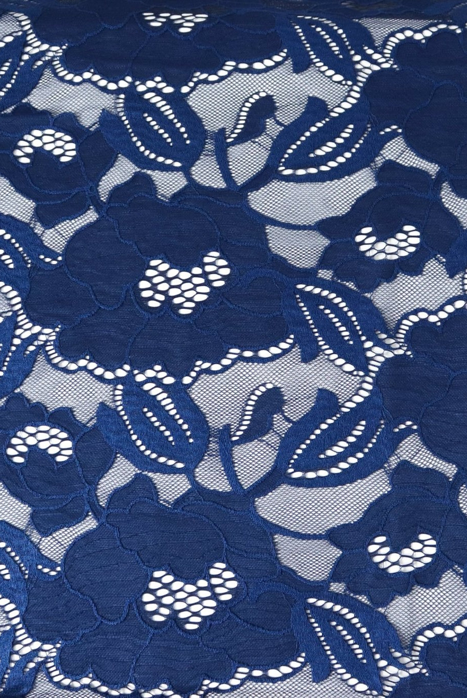 Peony Petals in Blue. Stretch Lace Fabric. SL-127-BLU - Boho Fabrics