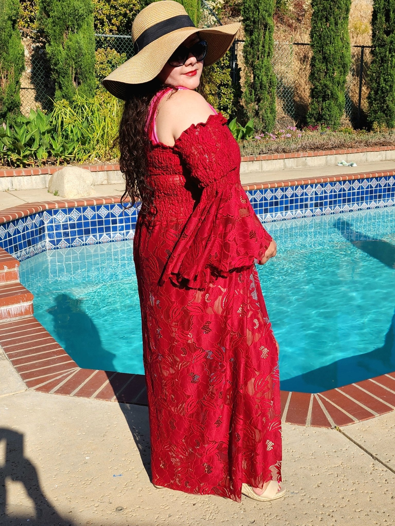 Peony Petals in Red. Stretch Lace Fabric. SL - 127 - RED - Boho Fabrics - Stretch Lace Fabric