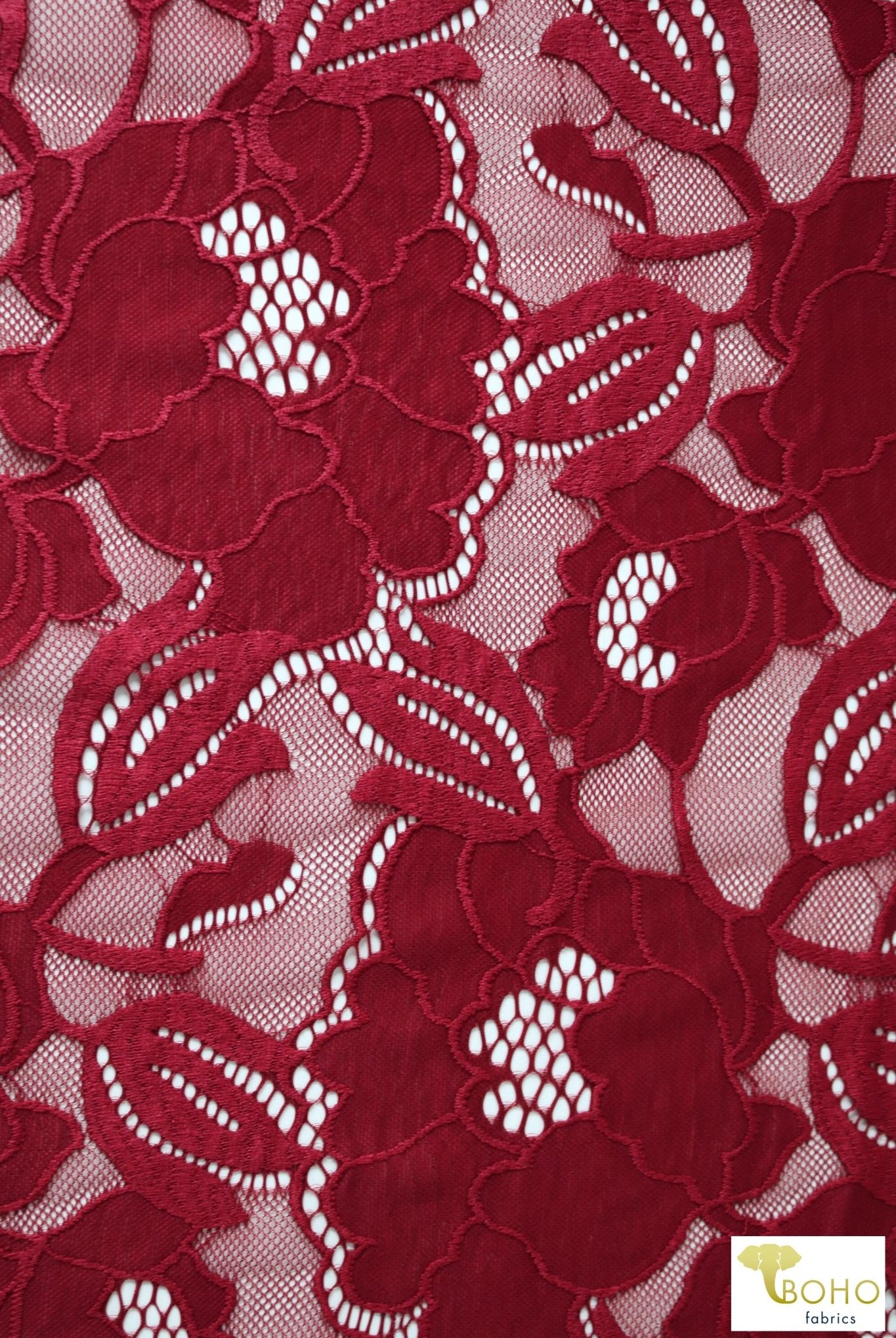 Peony Petals in Red. Stretch Lace Fabric. SL-127-RED - Boho Fabrics