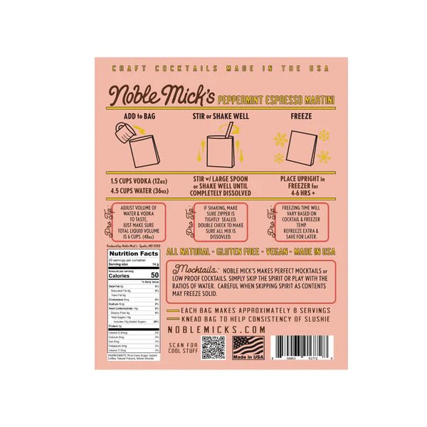 Peppermint Espresso Martini, Noble Mick's Frozen Cocktail Drink Mix - Boho Fabrics - Holiday Gifts