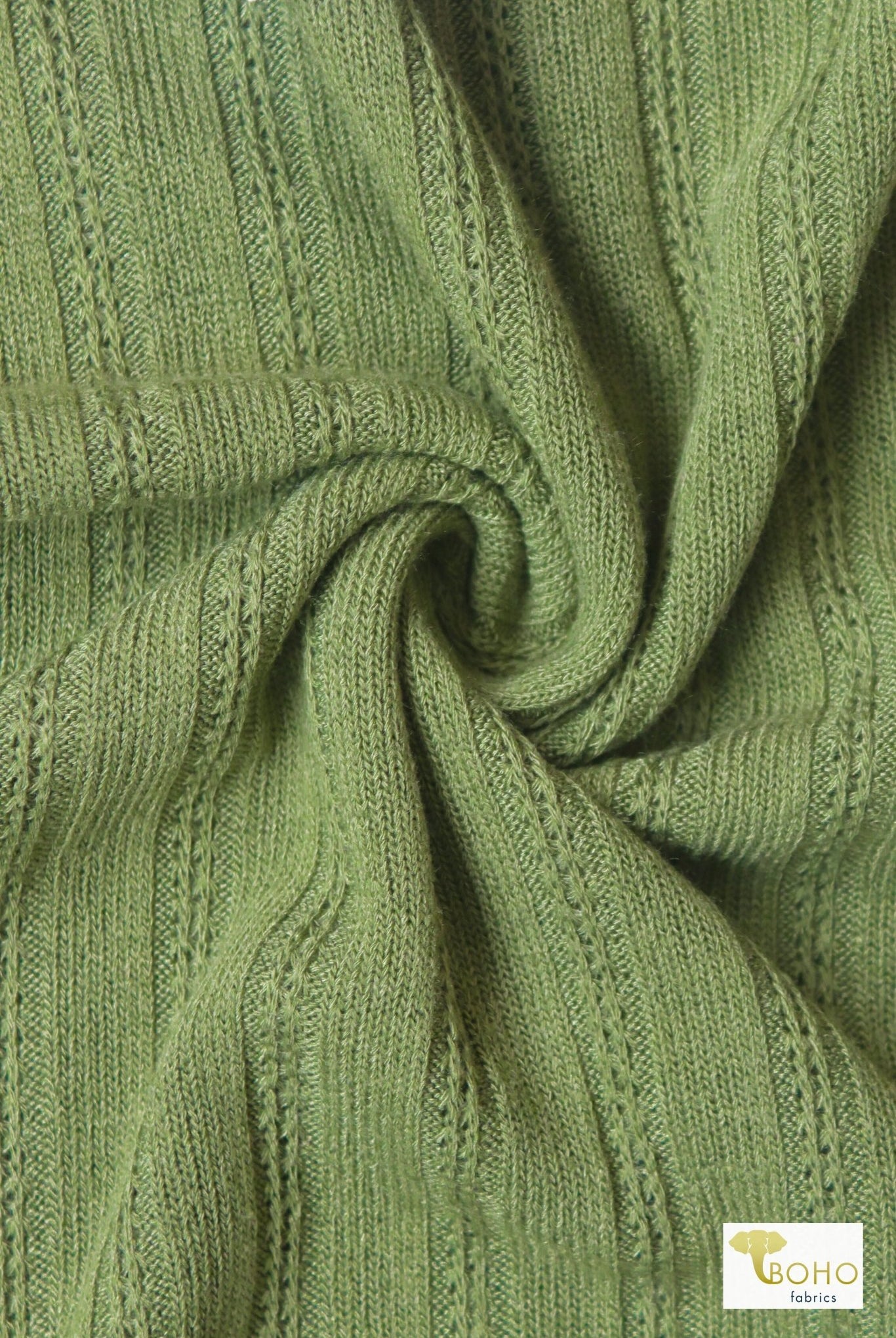 Peridot Green, Pointelle Rib Knit - Boho Fabrics