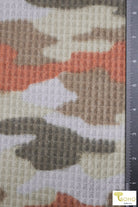 Periwinkle, Green, Orange, & Brown Camo. Brushed Waffle Knit Fabric. BWAFF-133-POB - Boho Fabrics