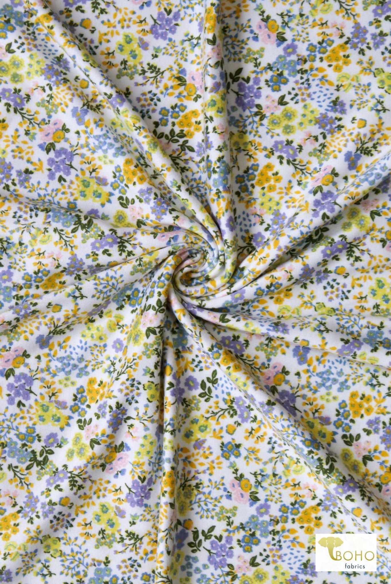 Periwinkle Sunshine Bouquet, Brushed Poly Print - Boho Fabrics