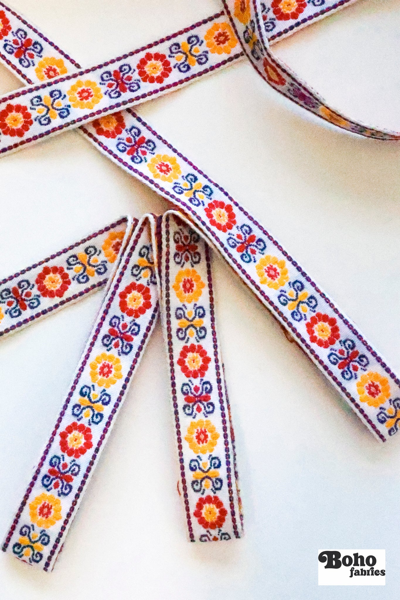 Petal Crest in Primary 2, 3/4" Vintage Jacquard Woven Trim, TRIM - 082 - Boho Fabrics - Trims