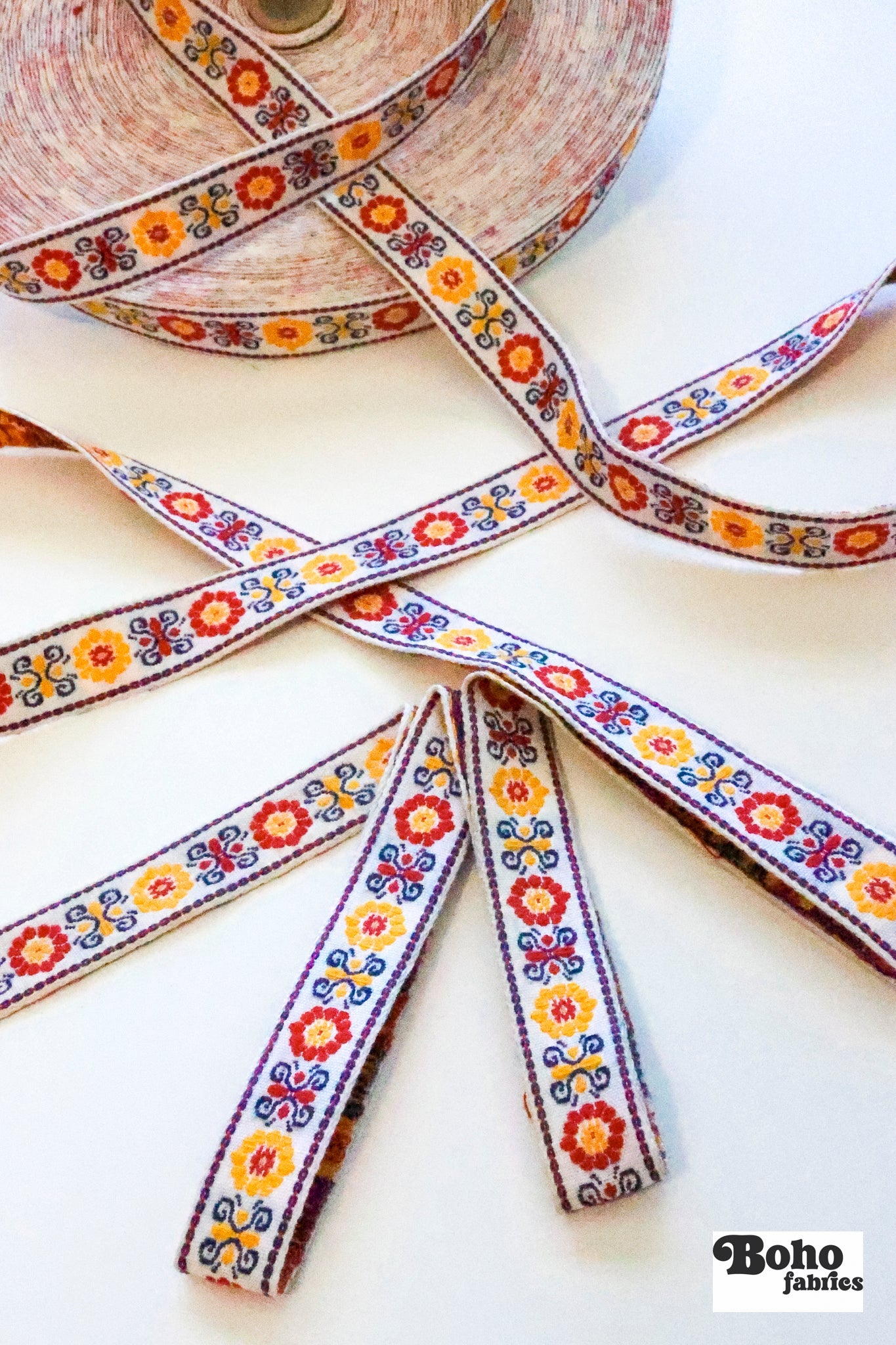 Petal Crest in Primary 2, 3/4" Vintage Jacquard Woven Trim, TRIM - 082 - Boho Fabrics - Trims