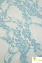 Petite Floral Stretch Lace in Baby Blue. SL-108-BLU. - Boho Fabrics