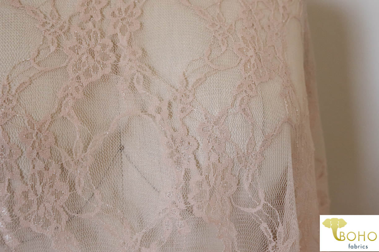 Petite Floral Stretch Lace in Beige. SL-108-NDE. - Boho Fabrics