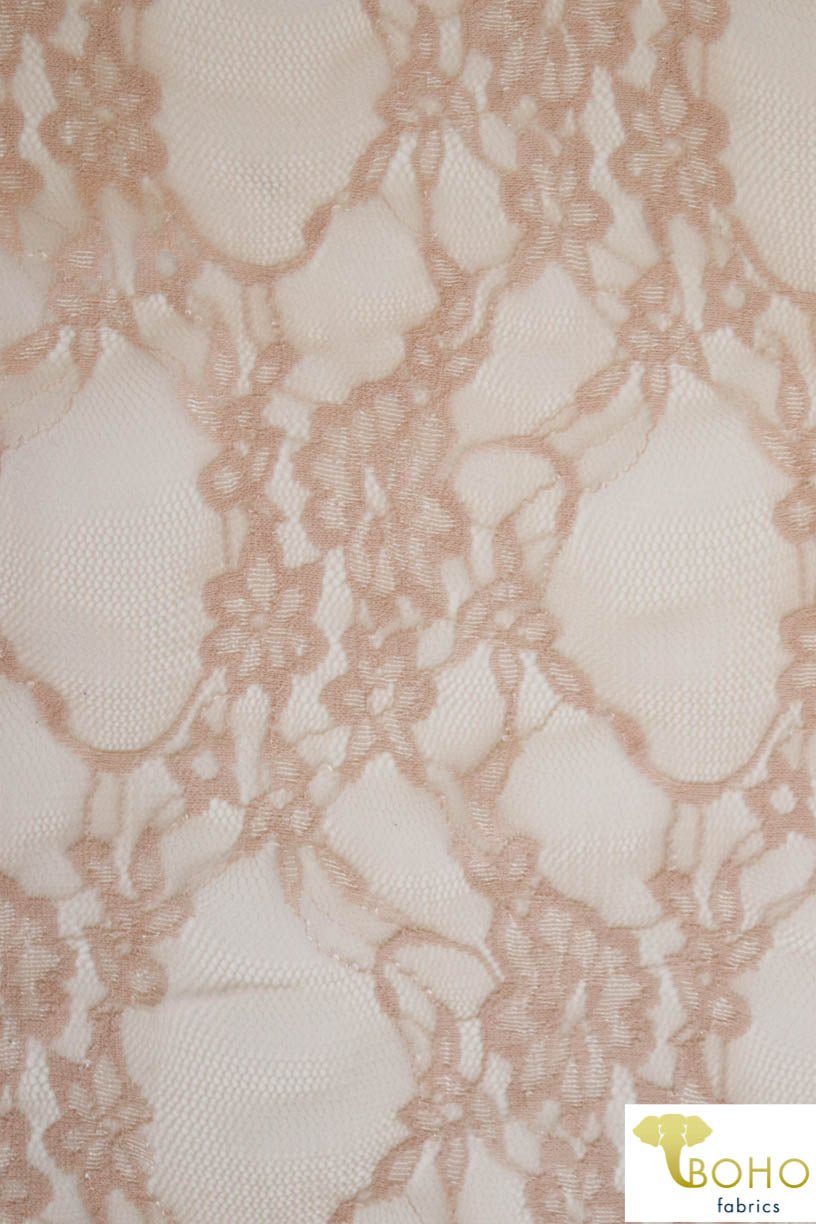 Petite Floral Stretch Lace in Beige. SL-108-NDE. - Boho Fabrics