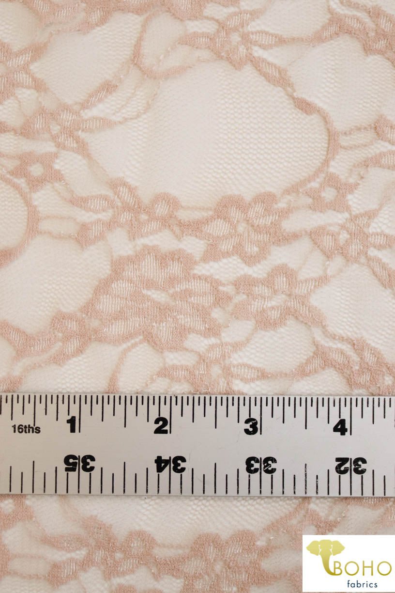 Petite Floral Stretch Lace in Beige. SL-108-NDE. - Boho Fabrics