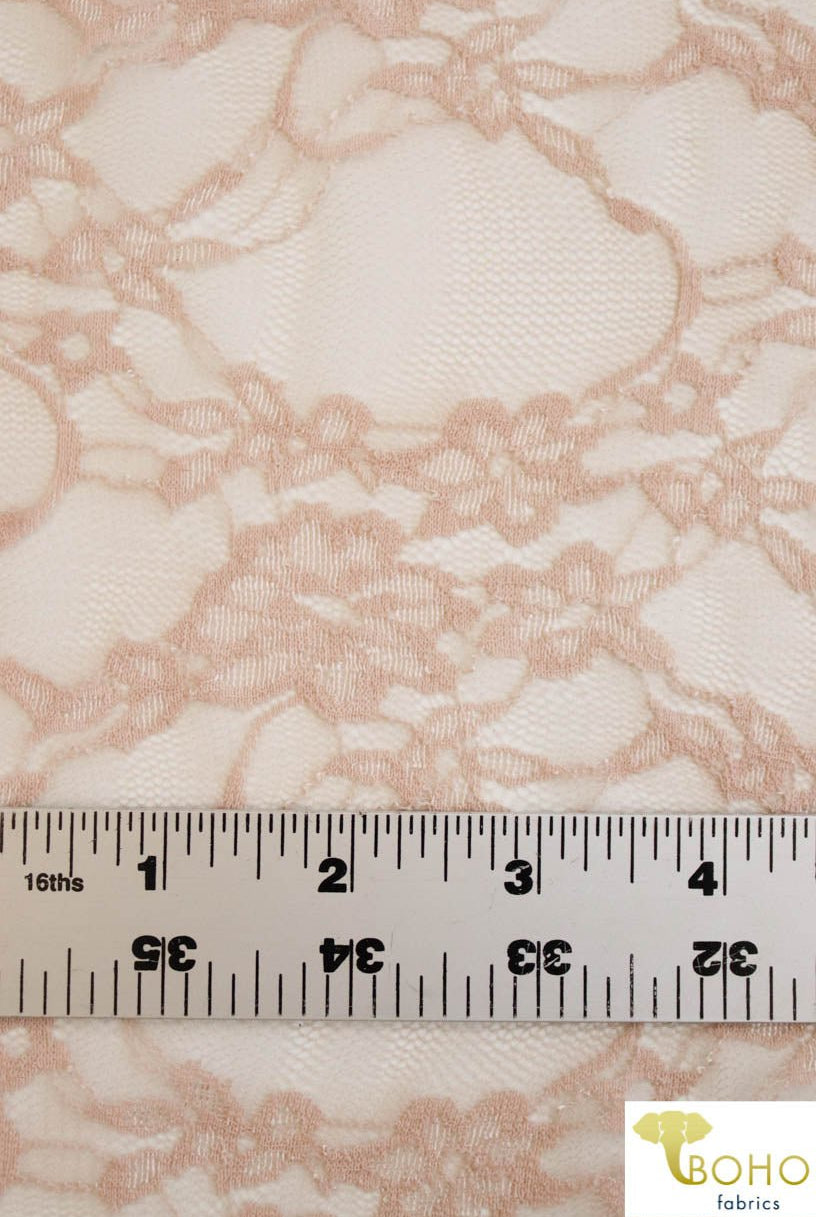 Petite Floral Stretch Lace in Beige. SL-108-NDE. - Boho Fabrics