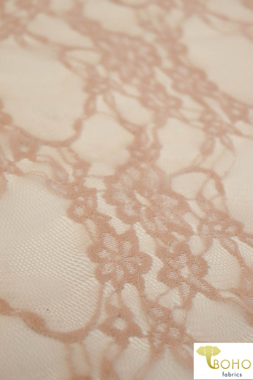 Petite Floral Stretch Lace in Beige. SL-108-NDE. - Boho Fabrics