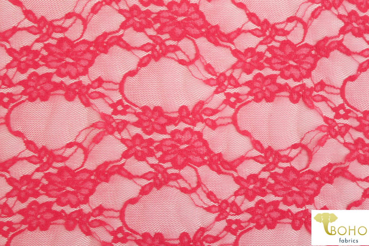 Petite Floral Stretch Lace in Coral. SL-108-CRL. - Boho Fabrics