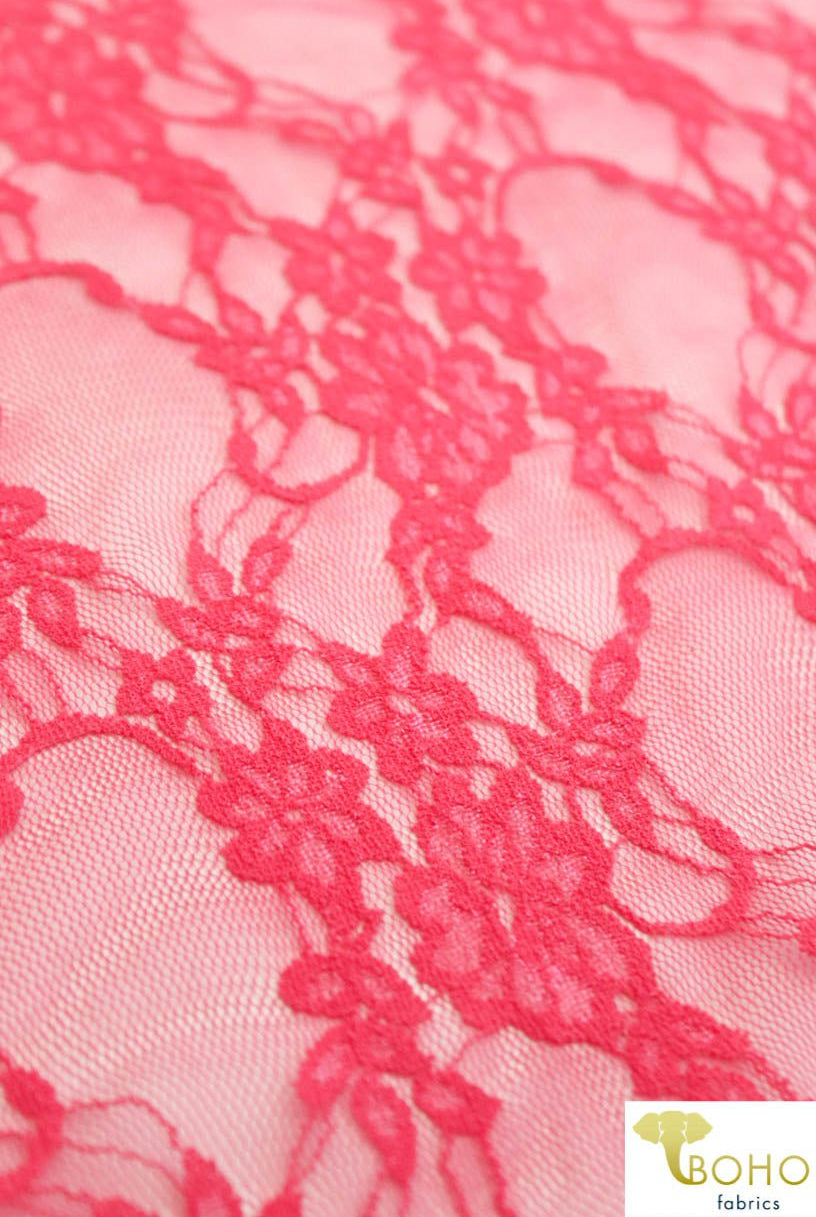 Petite Floral Stretch Lace in Coral. SL-108-CRL. - Boho Fabrics