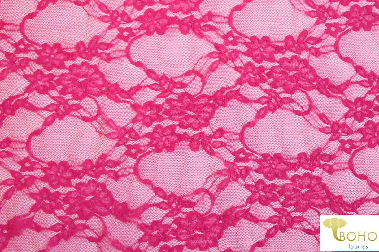 Petite Floral Stretch Lace in Hot Pink. SL-108-HP. - Boho Fabrics