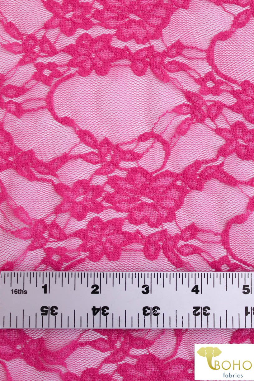 Petite Floral Stretch Lace in Hot Pink. SL-108-HP. - Boho Fabrics