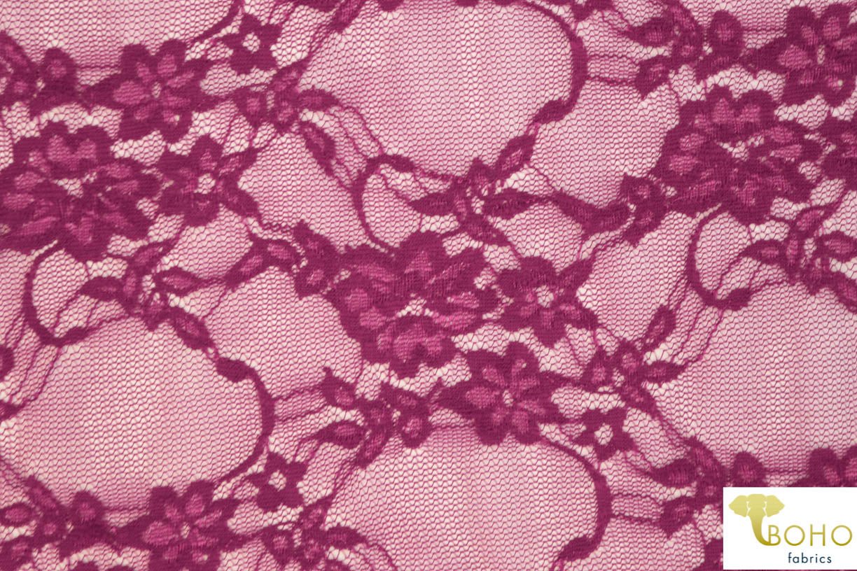 Petite Floral Stretch Lace in Magenta. SL-108-MGNT. - Boho Fabrics