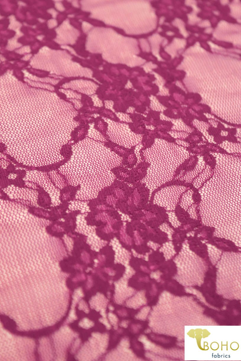 Petite Floral Stretch Lace in Magenta. SL-108-MGNT. - Boho Fabrics