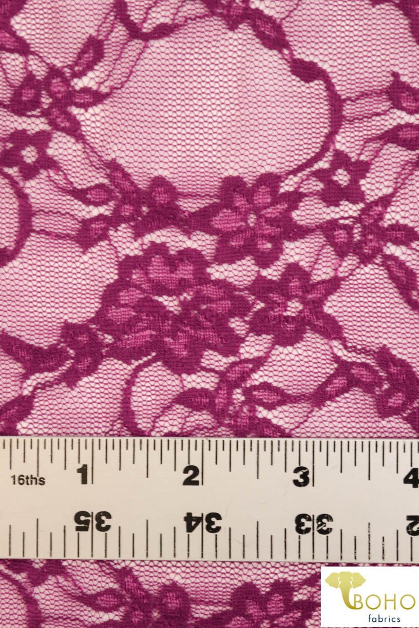 Petite Floral Stretch Lace in Magenta. SL-108-MGNT. - Boho Fabrics