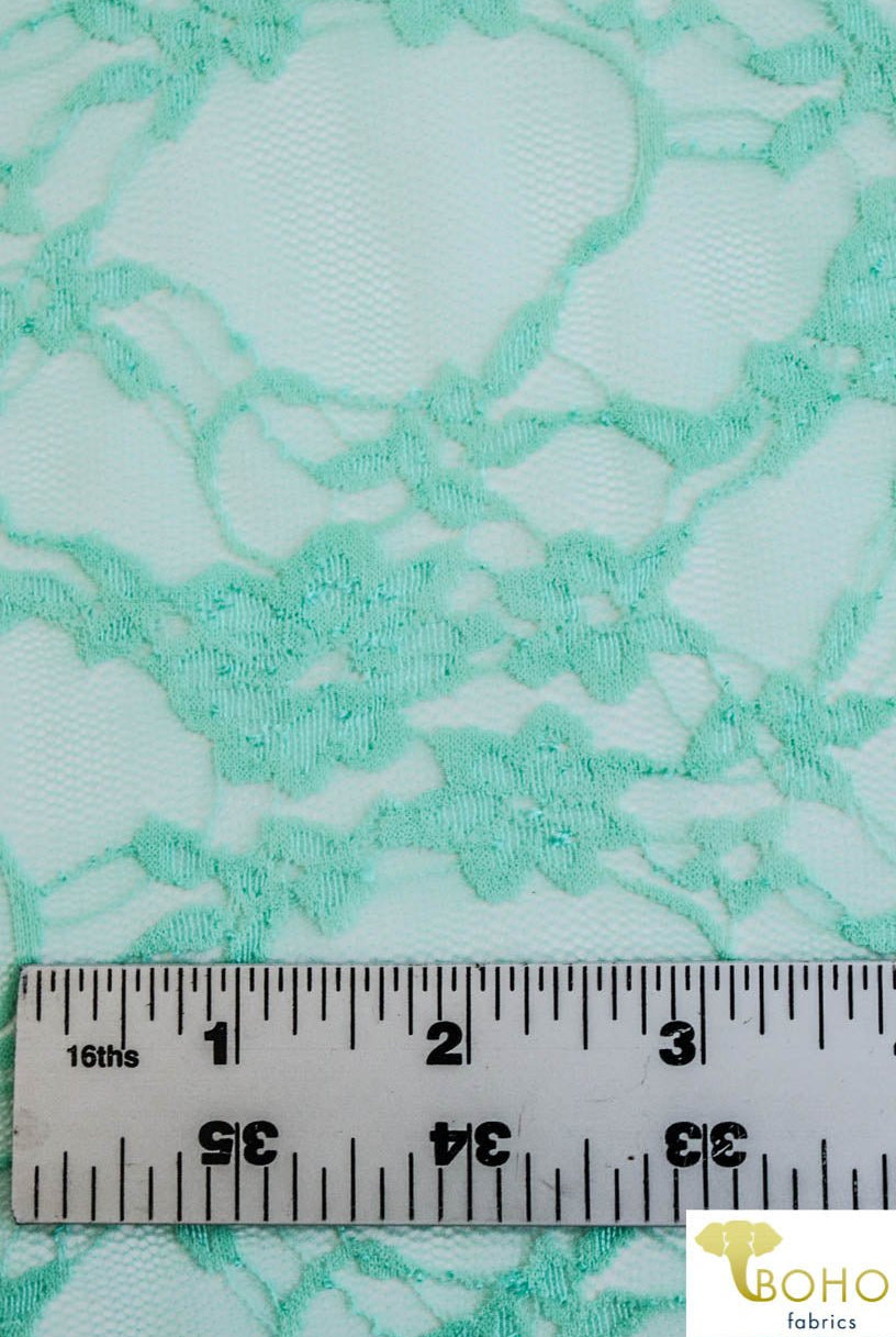Petite Floral Stretch Lace in Mint. SL-108-MNT. - Boho Fabrics