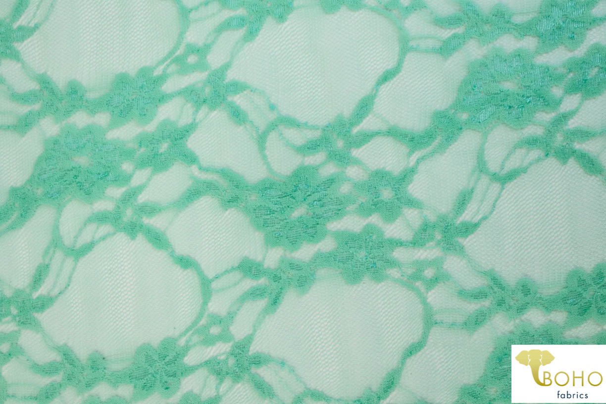 Petite Floral Stretch Lace in Mint. SL-108-MNT. - Boho Fabrics